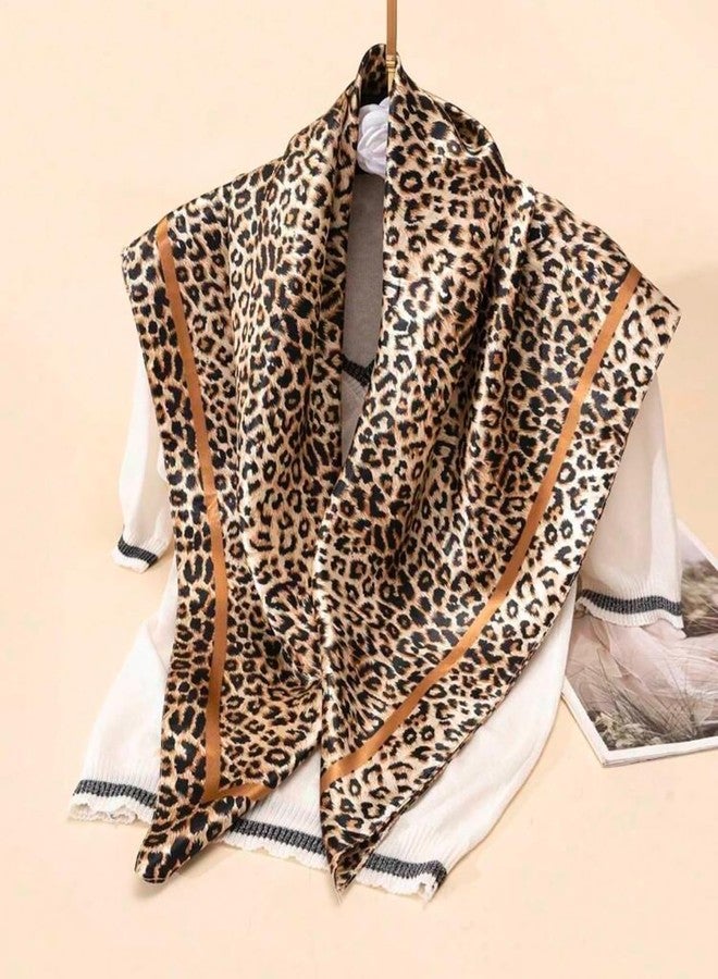 CXQRR 35 Inch Leopard Print Silk Hair Head Scarf for Women Satin Neck Scarf Wrap Large Lightweight Bandana - Image 4